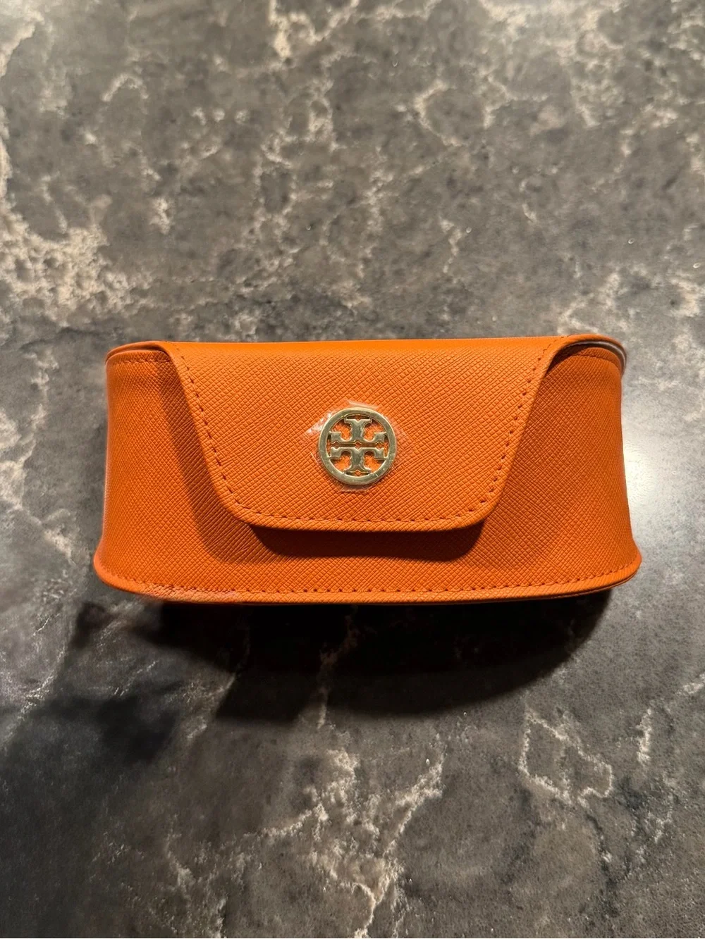 NWOT Tory Burch Sunglasses Case Faux Leather Textured Orange